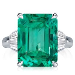 Three Stone Emerald Green Engagement Ring In Sterling Silver