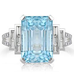 Split Shank Emerald Cut Aquamarine Engagement Ring For Women