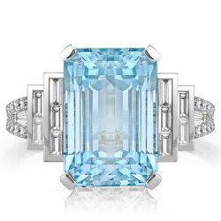 Split Shank Emerald Cut Aquamarine Engagement Ring For Women