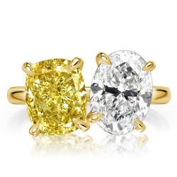 Twin Stone Cushion & Oval Cut Yellow Topaz Engagement Ring