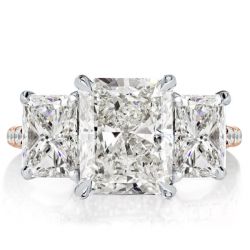 Two Tone Radiant Cut Three Stone Engagement Ring