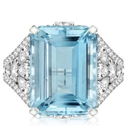 Italo Emerald Cut Split Shank Aquamarine Engagement Ring