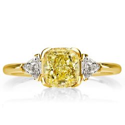 Golden Three Stone Cushion Cut Yellow Topaz Engagement Ring
