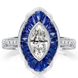 Italo Milgrain Halo Marquise Cut Engagement Ring For Women