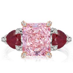Italo Two Tone Three Stone Radiant Cut Pink Engagement Ring