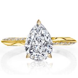 Italo Golden Pear Cut White Sapphire Engagement Ring