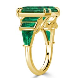 Golden Seven Stone Emerald Cut Emerald Color Engagement Ring