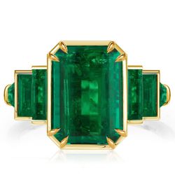 Golden Seven Stone Emerald Engagement Ring Unique Engagement Ring