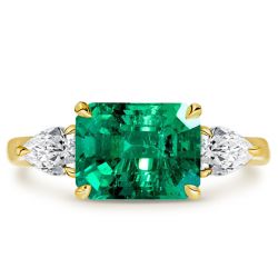 Three Stone Emerald & Pear Cut Emerald Engagement Ring
