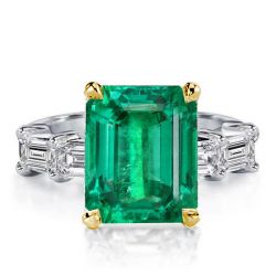Italo Two Tone Emerald Cut Emerald Color Engagement Ring