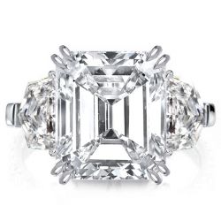 Italo Three Stone Emerald Cut White Sapphire Engagement Ring