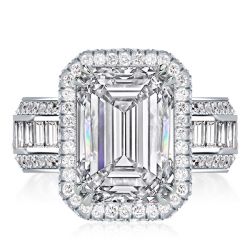 Italo Halo Emerald Cut White Sapphire Engagement Ring