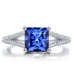 Italo Princess Cut Split Shank Blue Topaz Engagement Ring