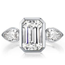 Italo Three Stone Emerald Cut White Sapphire Engagement Ring