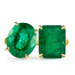 Italo Golden Emerald & Oval Cut Twin Stone Engagement Ring