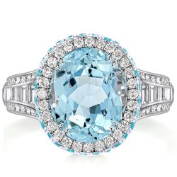 Italo Halo Oval Cut Aquamarine Engagement Ring Promise Ring