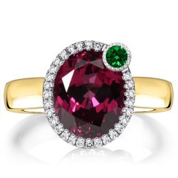 Italo Two Tone Halo Oval Cut Garnet Sapphire Engagement Ring