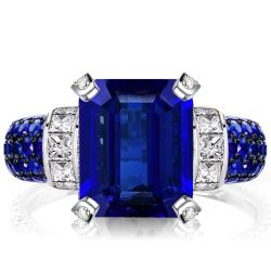 Italo Two Tone Emerald Cut Blue Sapphire Engagement Ring