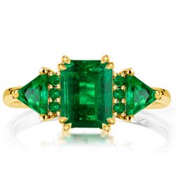 Italo Golden Three Stone Emerald Cut Emerald Engagement Ring