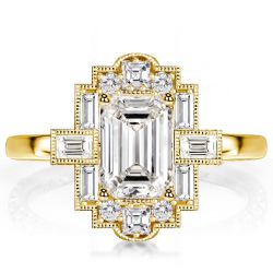 Milgrain Vintage Engagement Ring Emerald Cut Engagement Ring 