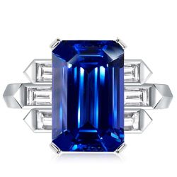 Italo Unique Emerald Cut Blue Sapphire Engagement Ring