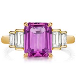 Five Stone Emerald Cut Pink Sapphire Engagement Ring