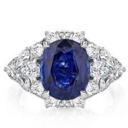 Antique Oval Cut Created Blue Sapphire Engagement Ring