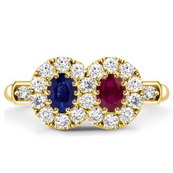 Garnet & Blue Sapphire Halo Oval Vintage Engagement Ring