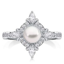Pearl Engagement Ring Halo Engagement Ring