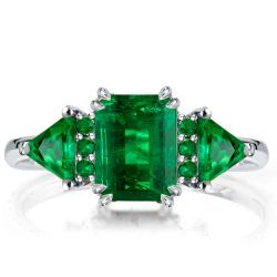 Three Stone Emerald Cut Emerald Engagement Ring