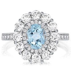 Halo Aquamarine Engagement Ring Oval Cut Engagement Ring