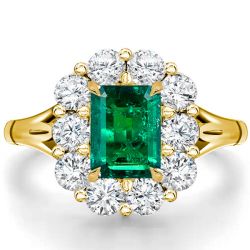 Vintage Halo Emerald Engagement Ring Emerald Cut Promise Ring