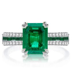 Double Prong Unique Emerald Cut Emerald Green Engagement Ring