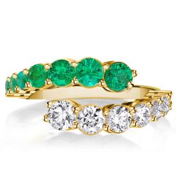 Emerald Green Double Wave Ring Band Anniversary Ring