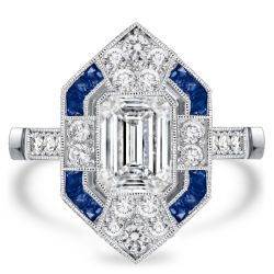 Art Deco Milgrain Emerald Cut Engagement Ring
