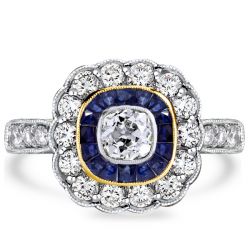 Italo Art Deco Milgrain Halo Cushion Cut Engagement Ring
