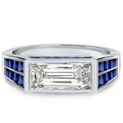 Italo Art Deco Baguette Cut Blue Sapphire Engagement Ring