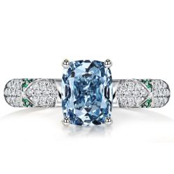 Italo Blue Topaz Pave Setting Cushion Cut Engagement Ring