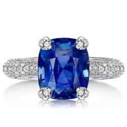 Micro-Pave Cushion Cut Created Blue Sapphire Engagement Ring