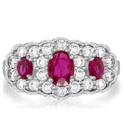 Art Deco Halo Oval Cut Ruby Engagement Ring
