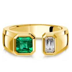 Italo Bezel Setting Emerald Green Signet Open Ring