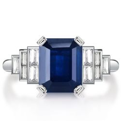 Unique Emerald Cut Blue Sapphire Engagement Ring Promise Ring