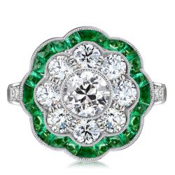 Italo Antique Milgrain Cluster Emerald Engagement Ring