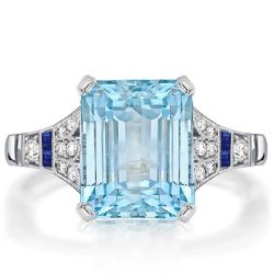 Art Deco Milgrain Emerald Cut Aquamarine Engagement Ring