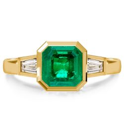 Asscher Cut Emerald Green Three Stone Engagement Ring