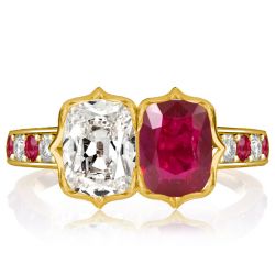 Italo Cushion Cut Toi Et Moi Ruby Engagement Ring