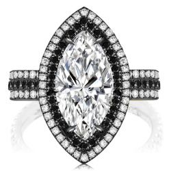 Italo Black Marquise White Sapphire Engagement Ring For Women