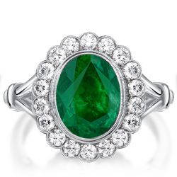 Italo Halo Milgrain Oval Cut Emerald Engagement Ring For Women