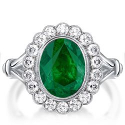 Italo Halo Milgrain Oval Cut Emerald Engagement Ring For Women