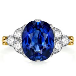 Italo Vintage Blue Sapphire Two Tone Oval Cut Engagement Ring